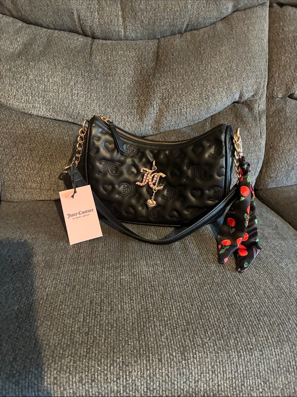 Juicy Couture Liquorice Everything Nice Shoulder Bag With Cherry Scarf NWT